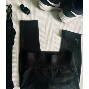 Champion performance power flex leg leggings black print workout small NWOT